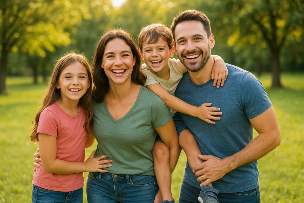 Family enjoying a sunny outdoor moment.